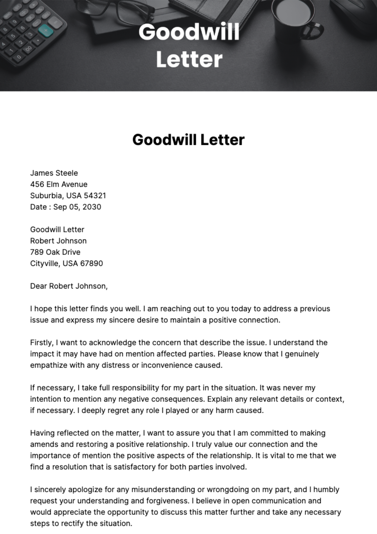 Goodwill Letter Template