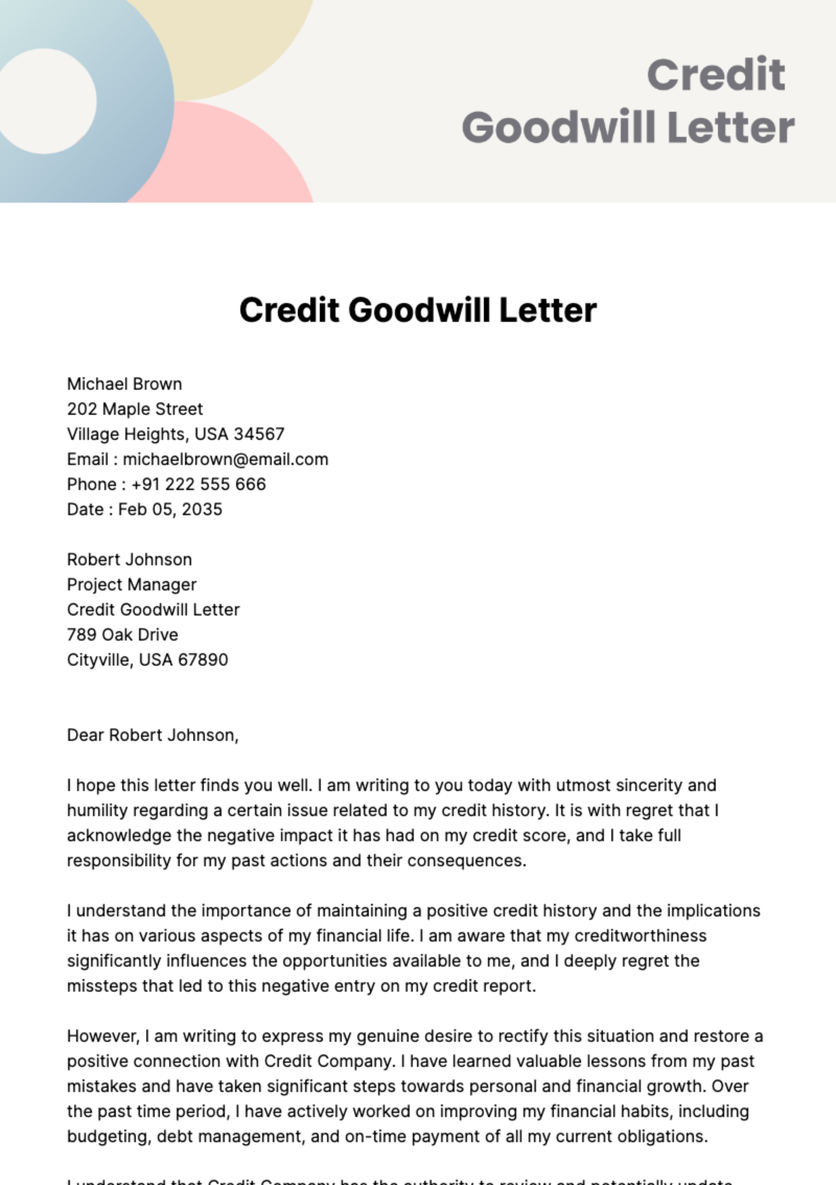 Credit Goodwill Letter Template