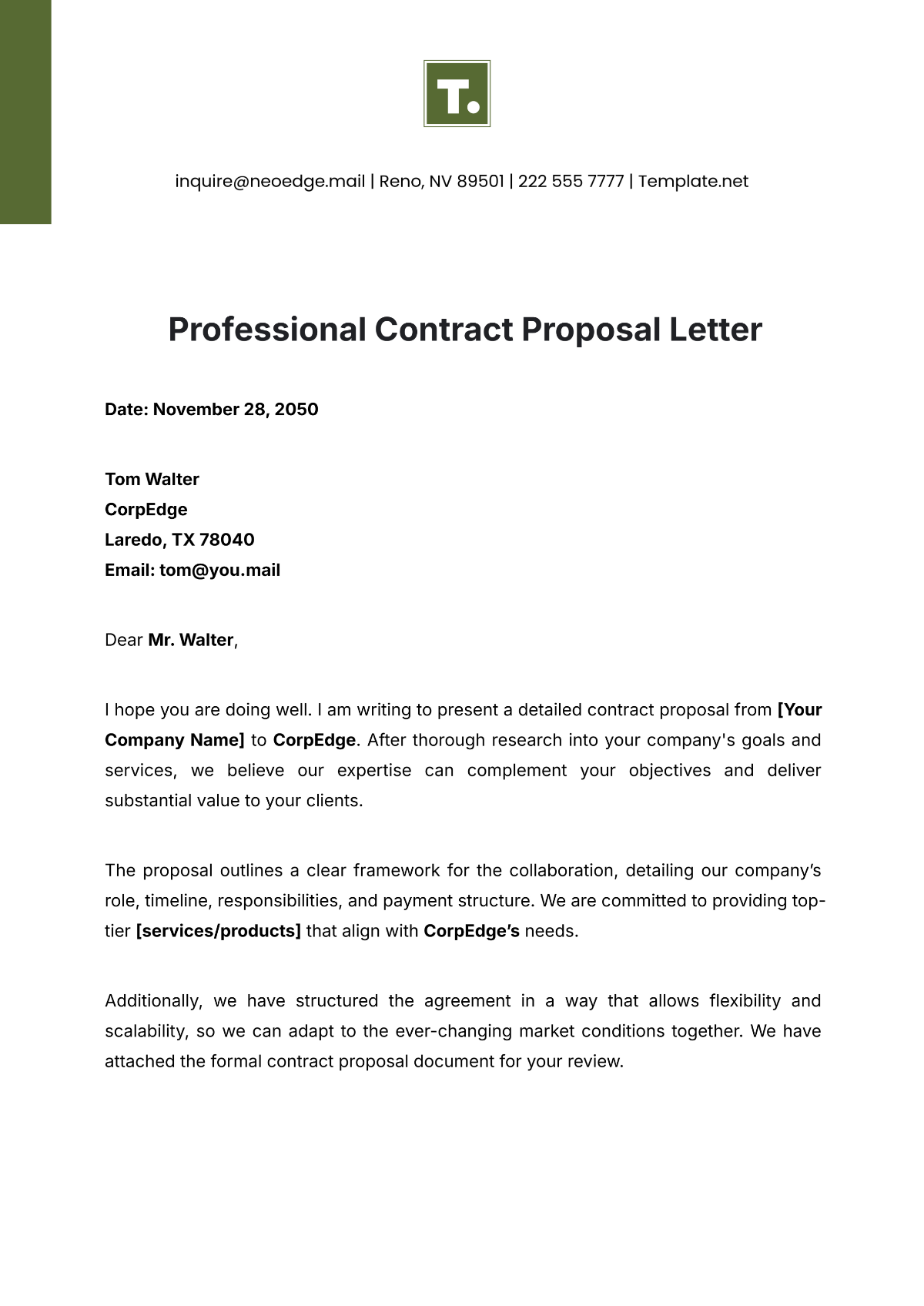 Professional Contract Proposal Letter Template - Edit Online & Download