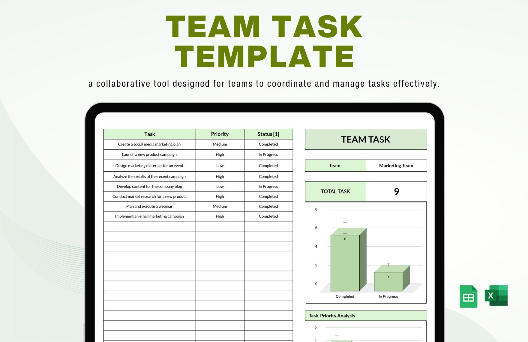 Free Team Task Template in Excel, Google Sheets