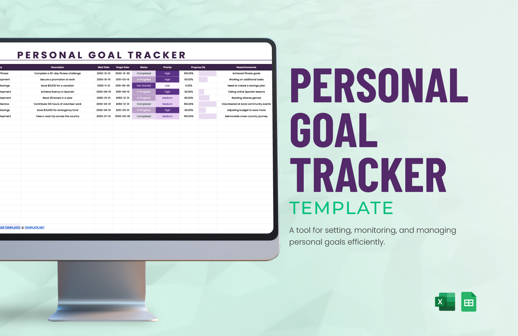 Free Personal Goal Tracker Template