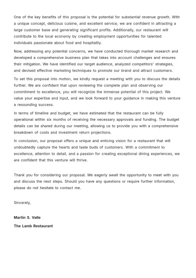 Free Restaurant Proposal Letter Template to Edit Online
