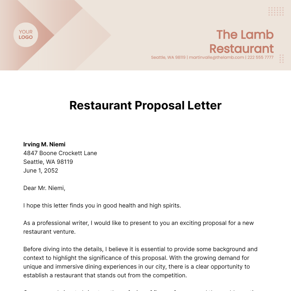 Restaurant Proposal Letter Template