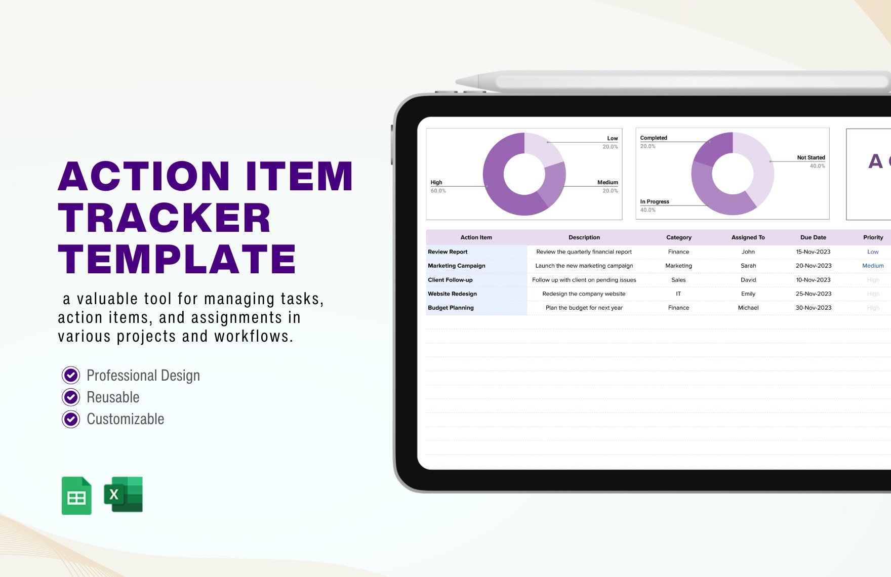 Free Action Item Tracker Template in Excel, Google Sheets