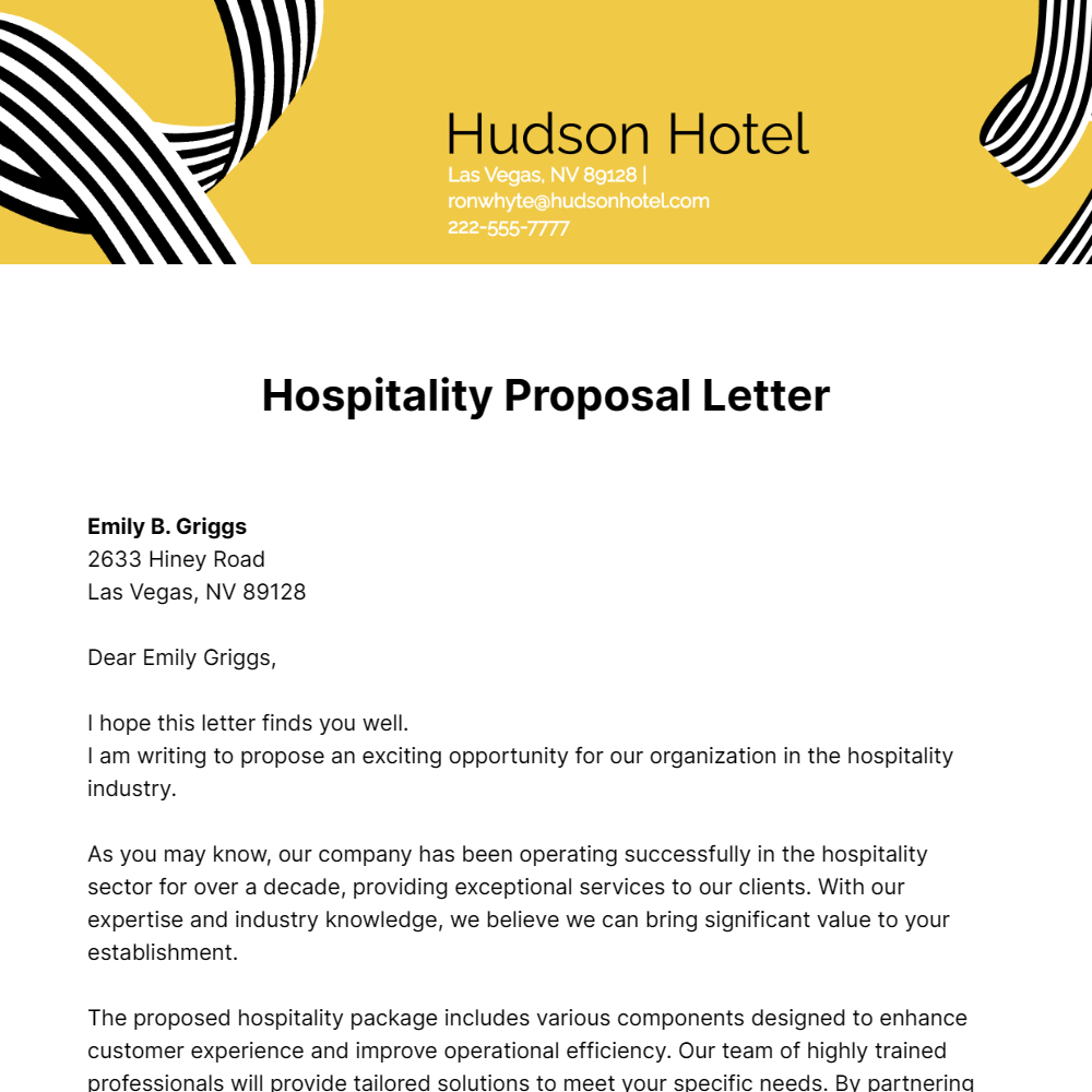 Hospitality Proposal Letter Template