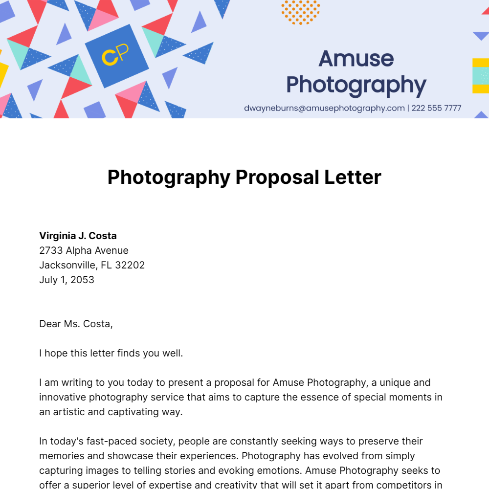 Photography Proposal Letter Template