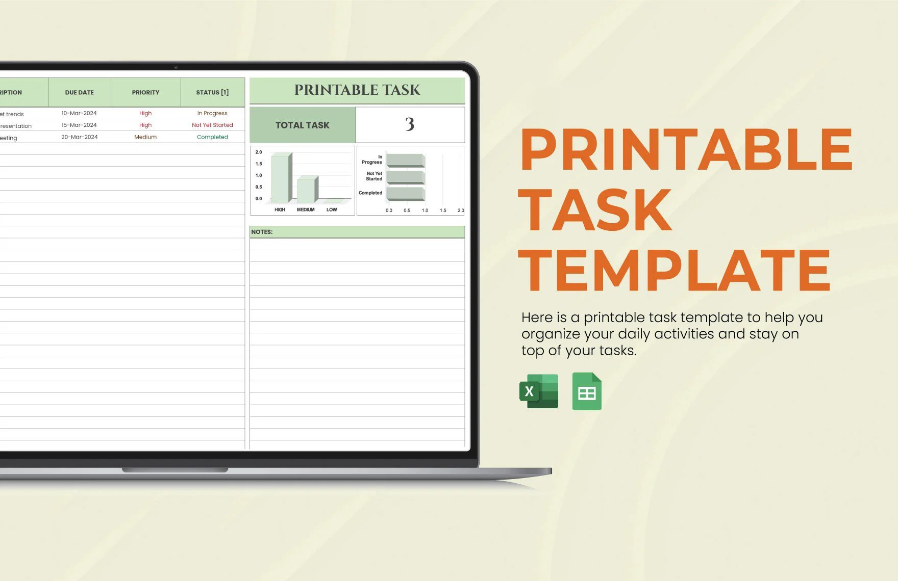 Free Printable Task Template in Excel, Google Sheets