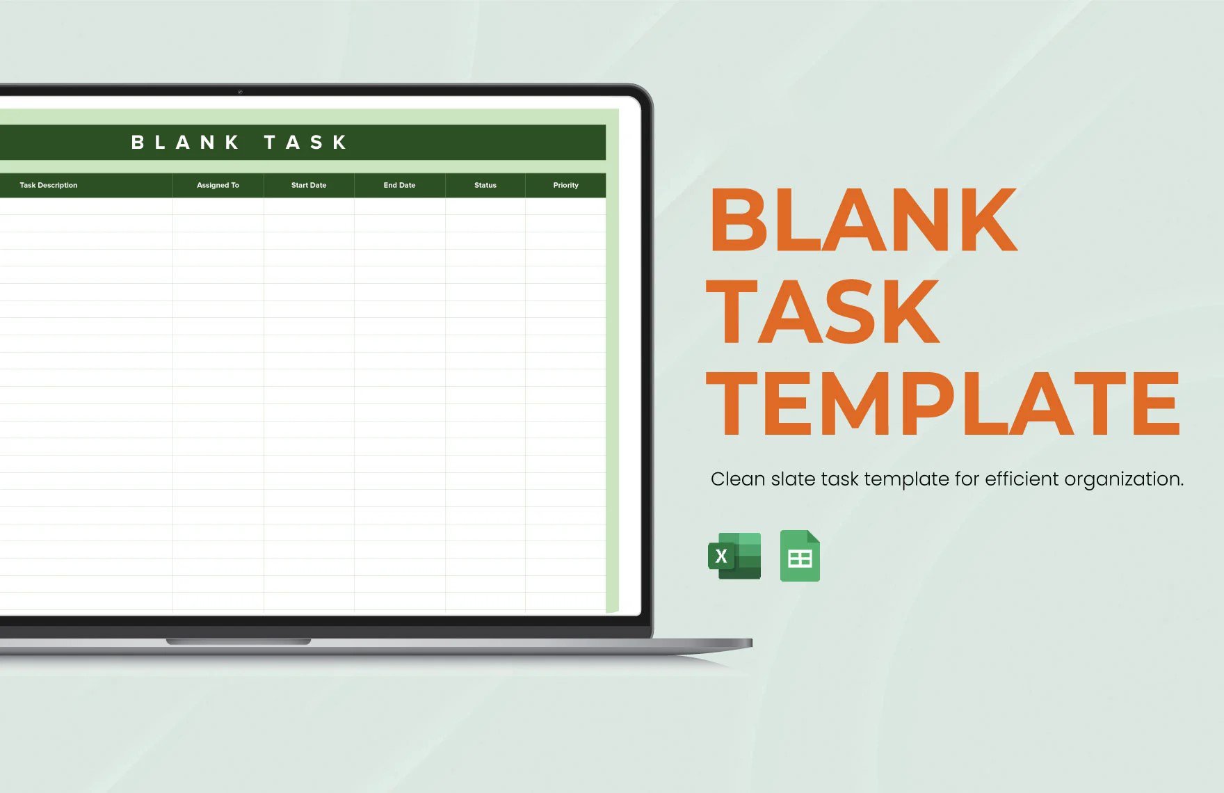 Blank Task Template in Excel, Google Sheets