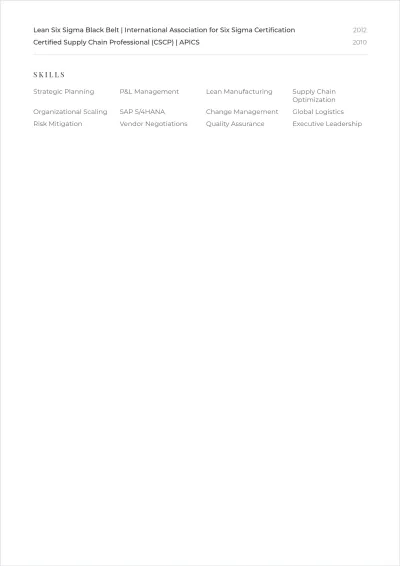 Free Vice President Of Operations ATS Resume Template