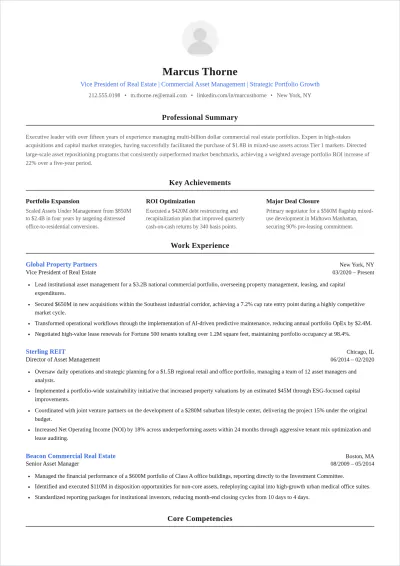 Free Real Estate Vice President ATS Resume Template, AI Resume Builder