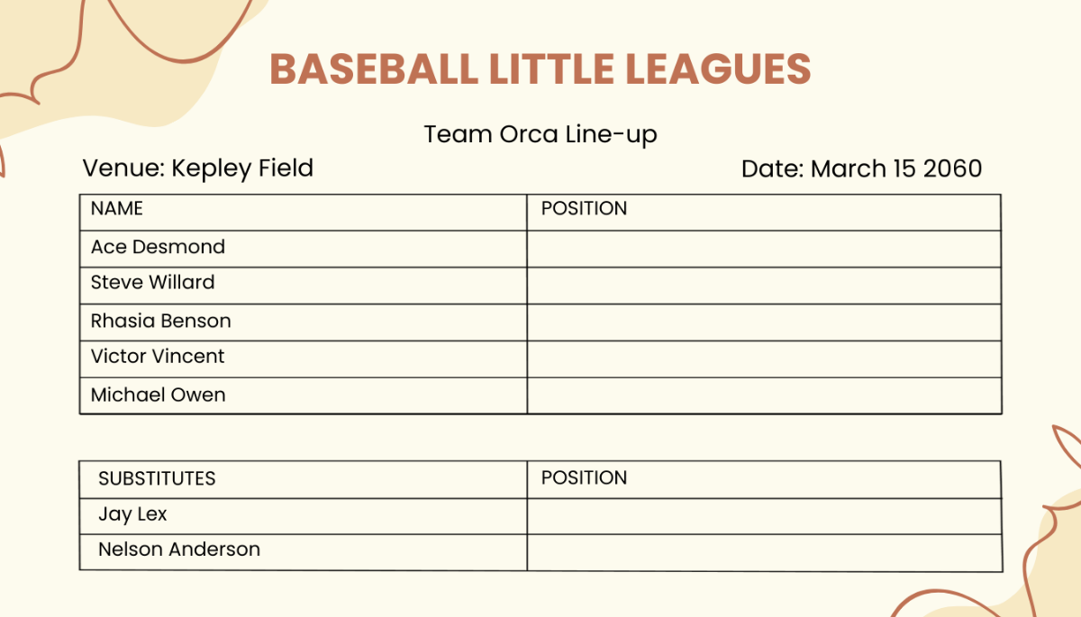 Baseball Little League Line Up Card Template