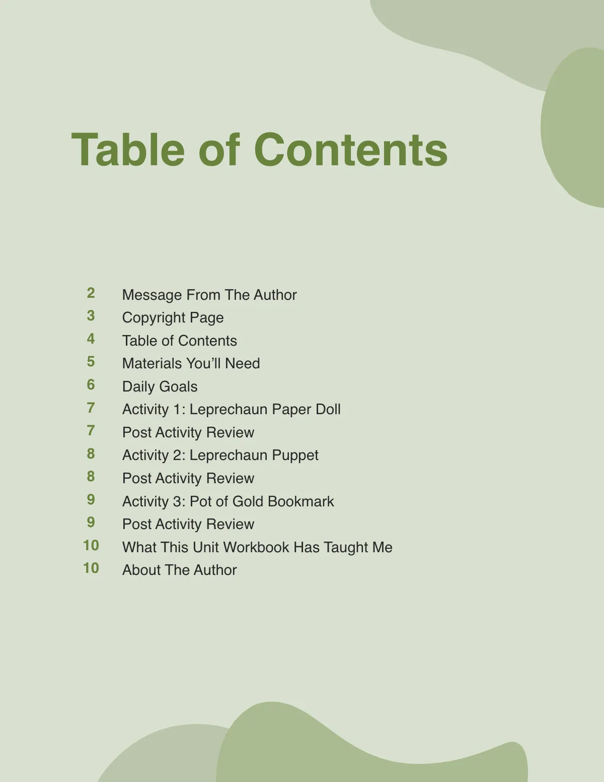 Free St. Patrick's Day Unit Workbook Template to Edit Online