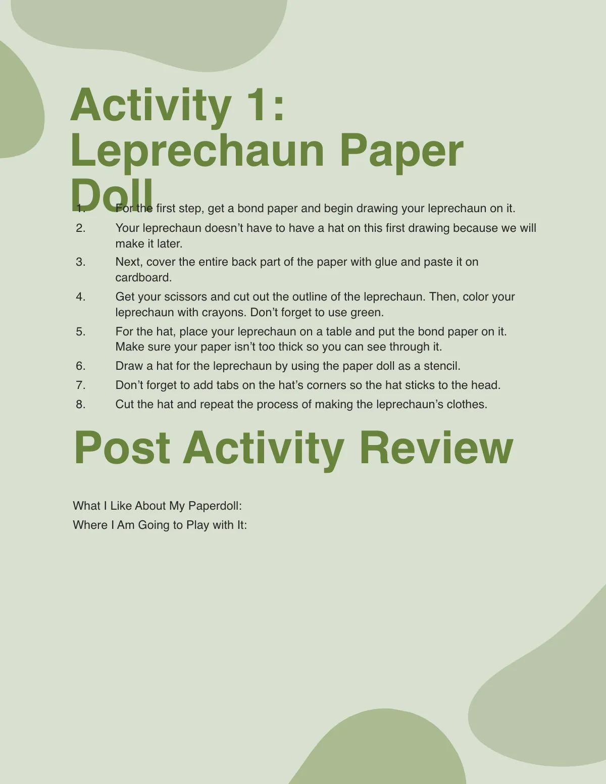 Free St. Patrick's Day Unit Workbook Template to Edit Online