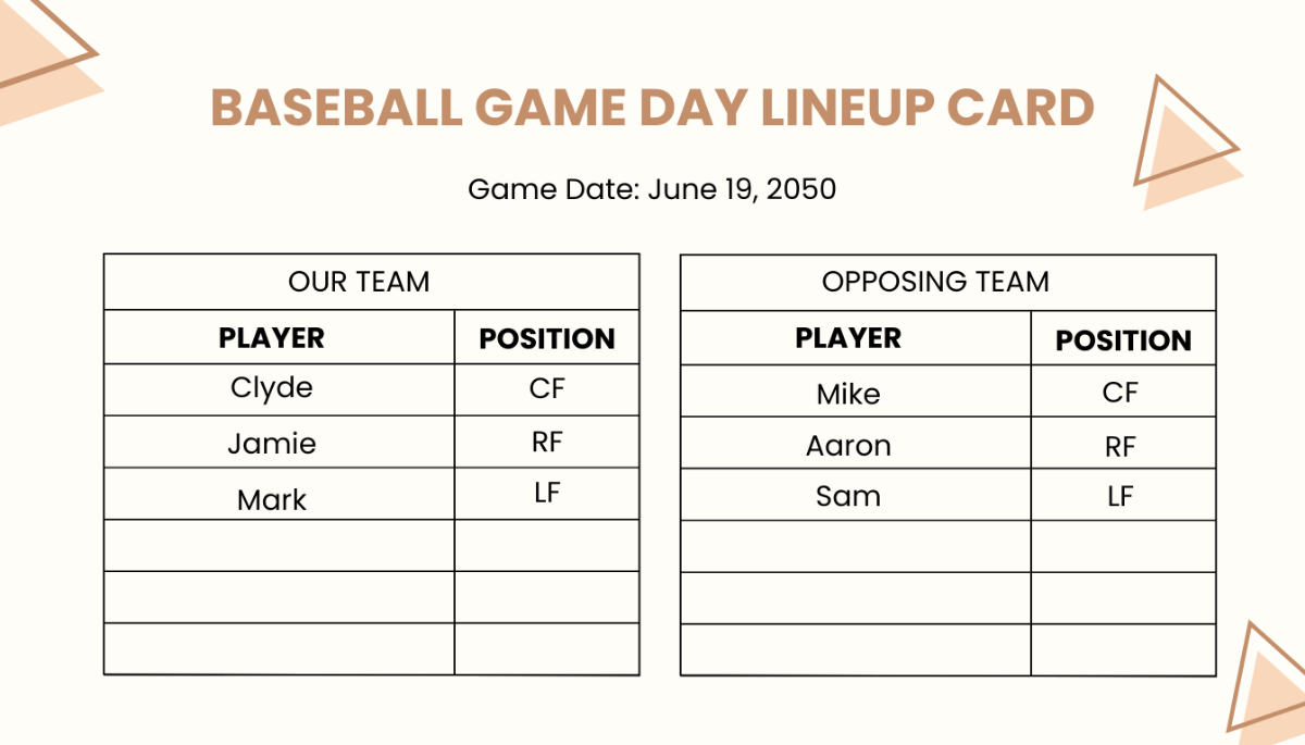 Baseball Game Day Lineup Card Template
