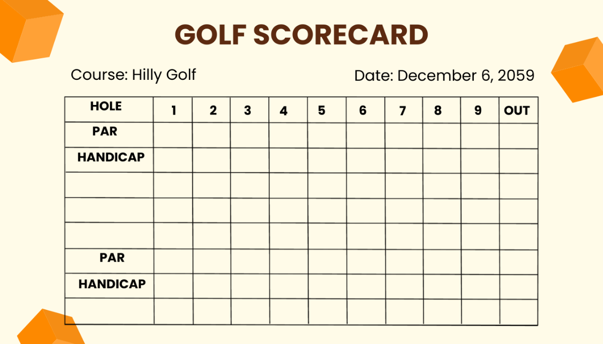 9 Hole Golf Scorecard Template