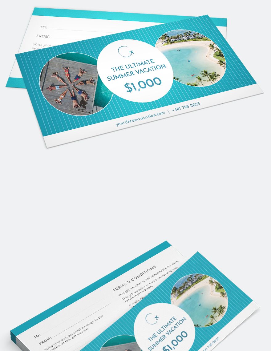 Vacation Gift Voucher Template in Pages Illustrator Publisher PSD