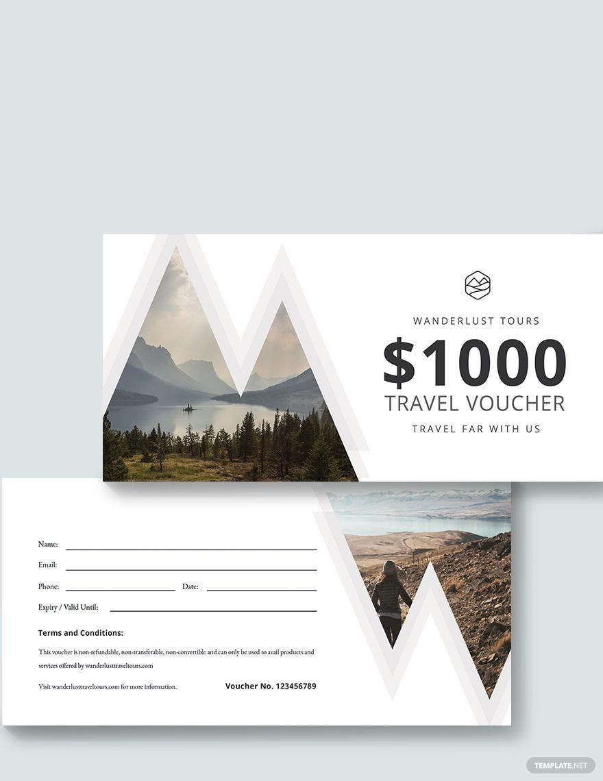 $1000 Travel Voucher Template in Word, Illustrator, PSD, Apple Pages, Publisher