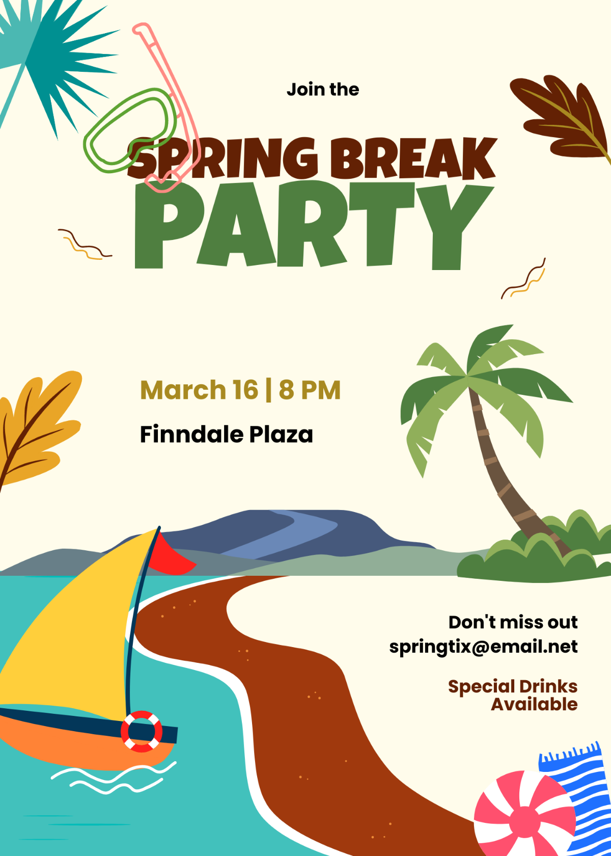 Spring Break Party Invitation Template