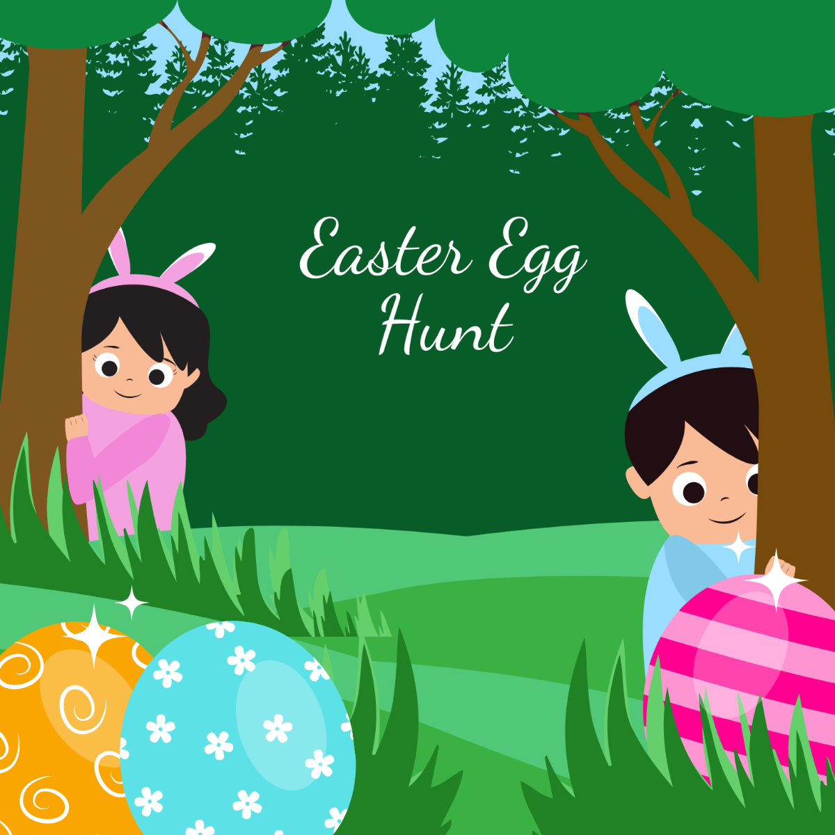 Easter Egg Hunt Illustration Template