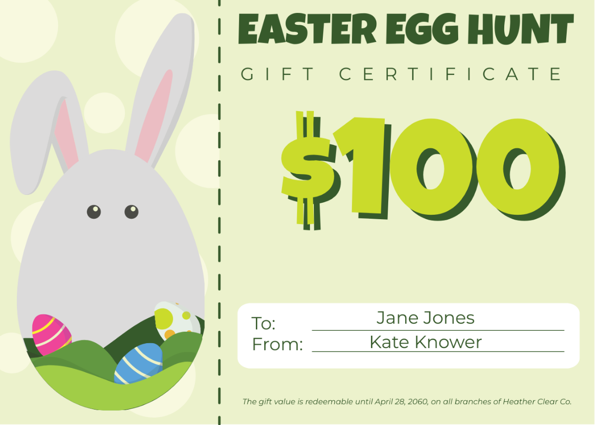 Free Easter Egg Hunt Gift Certificate Template