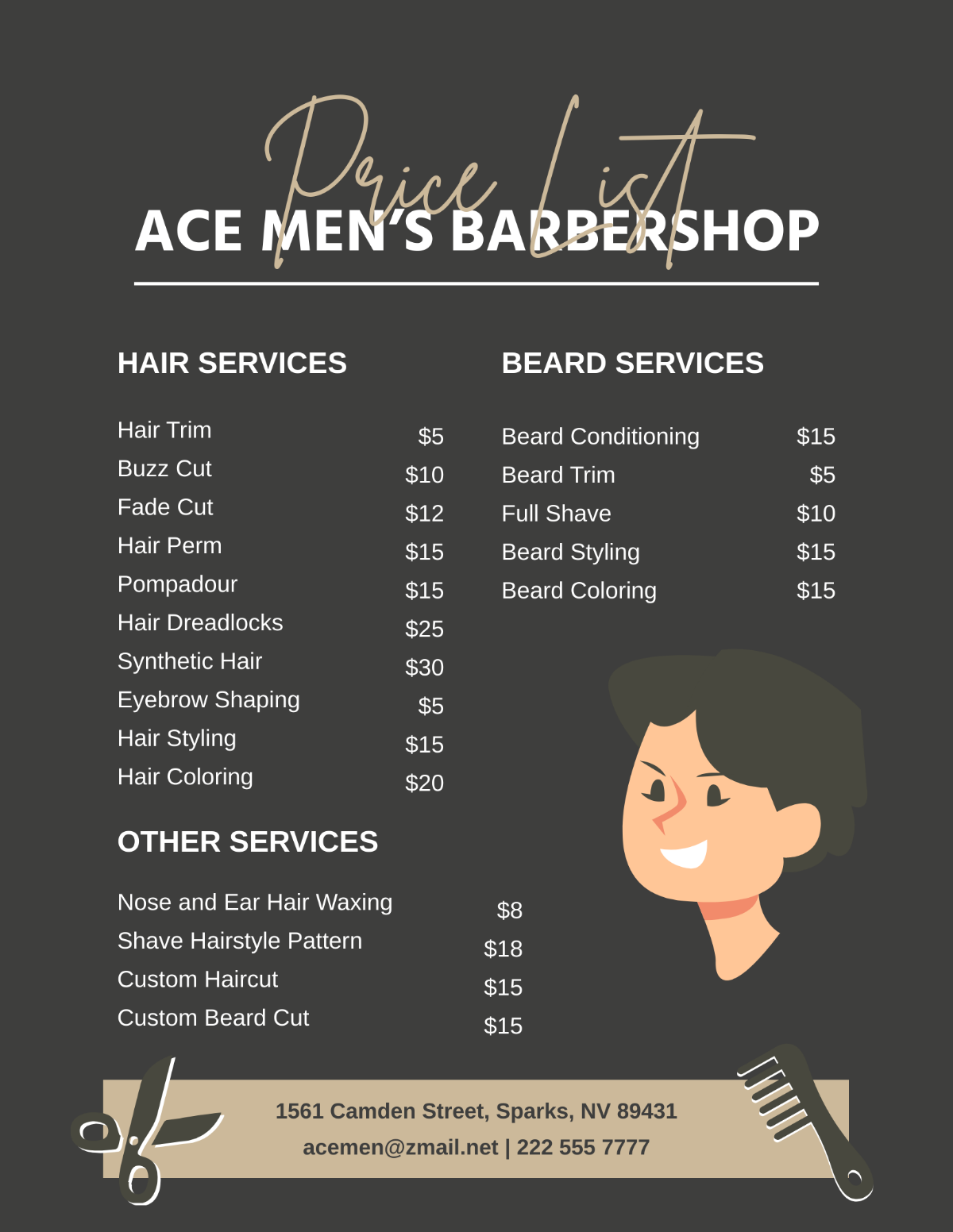 Men's Barber Shop Price List Template