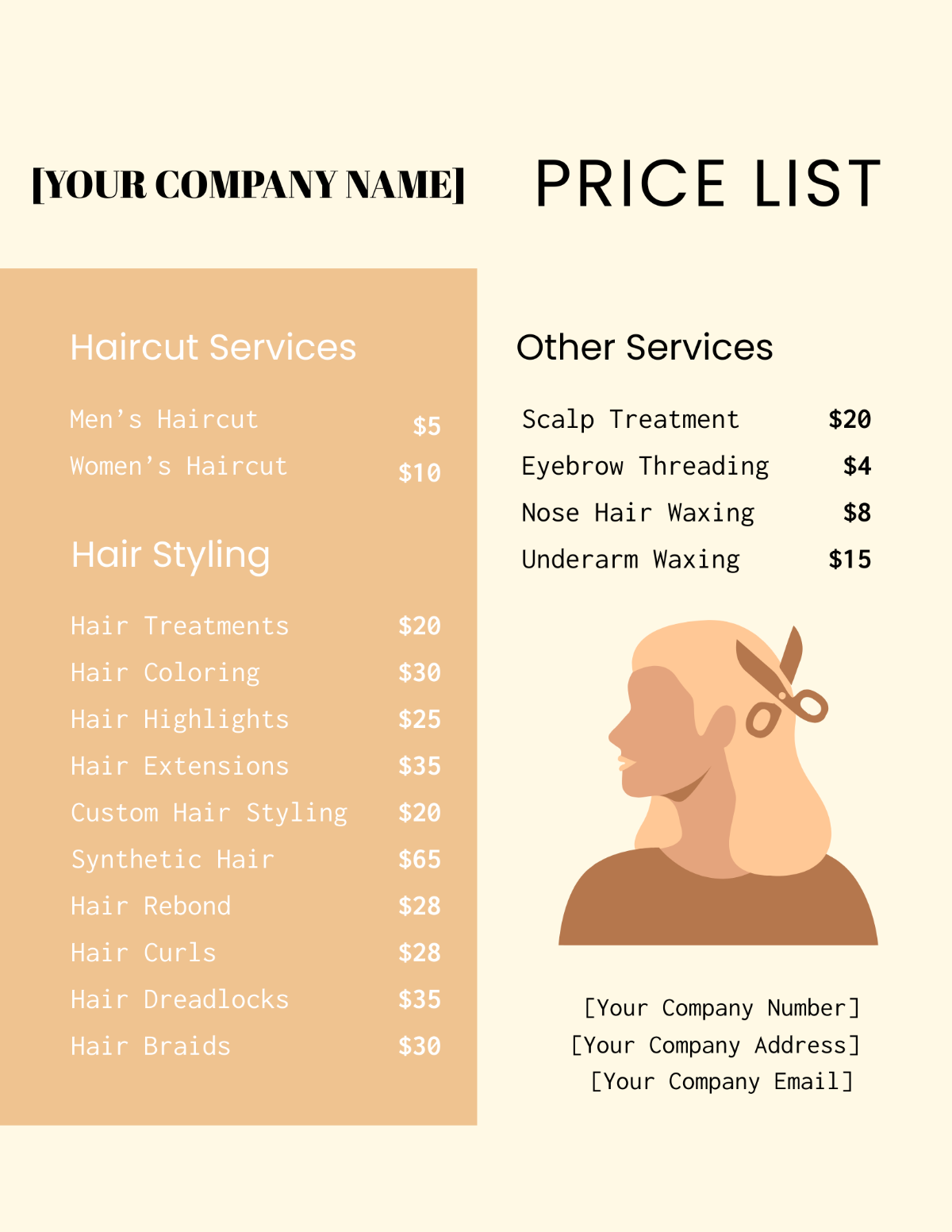 Hair Dresser Price List Template