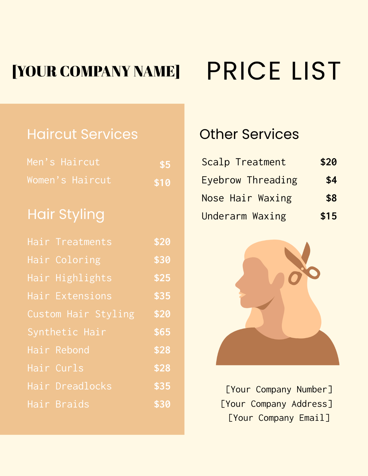 Free Hair Dresser Price List Template