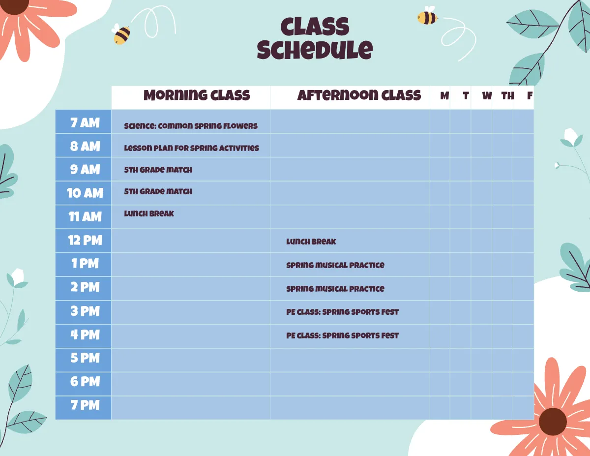 Free Spring Schedule Template to Edit Online