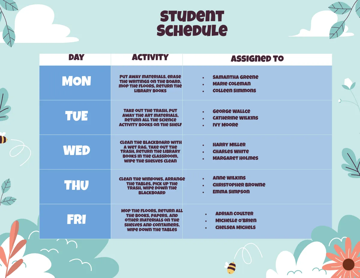 Free Spring Schedule Template to Edit Online
