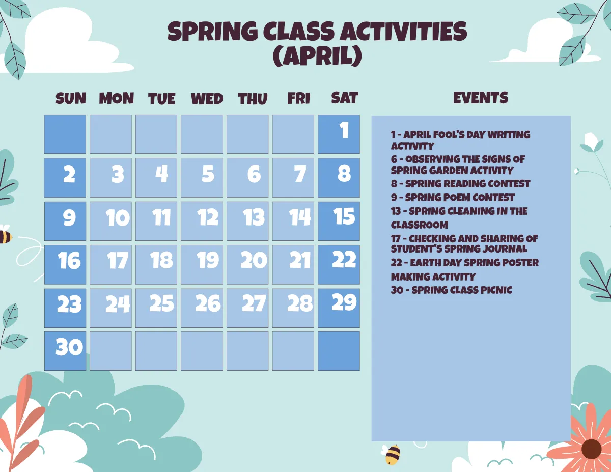 Free Spring Schedule Template to Edit Online