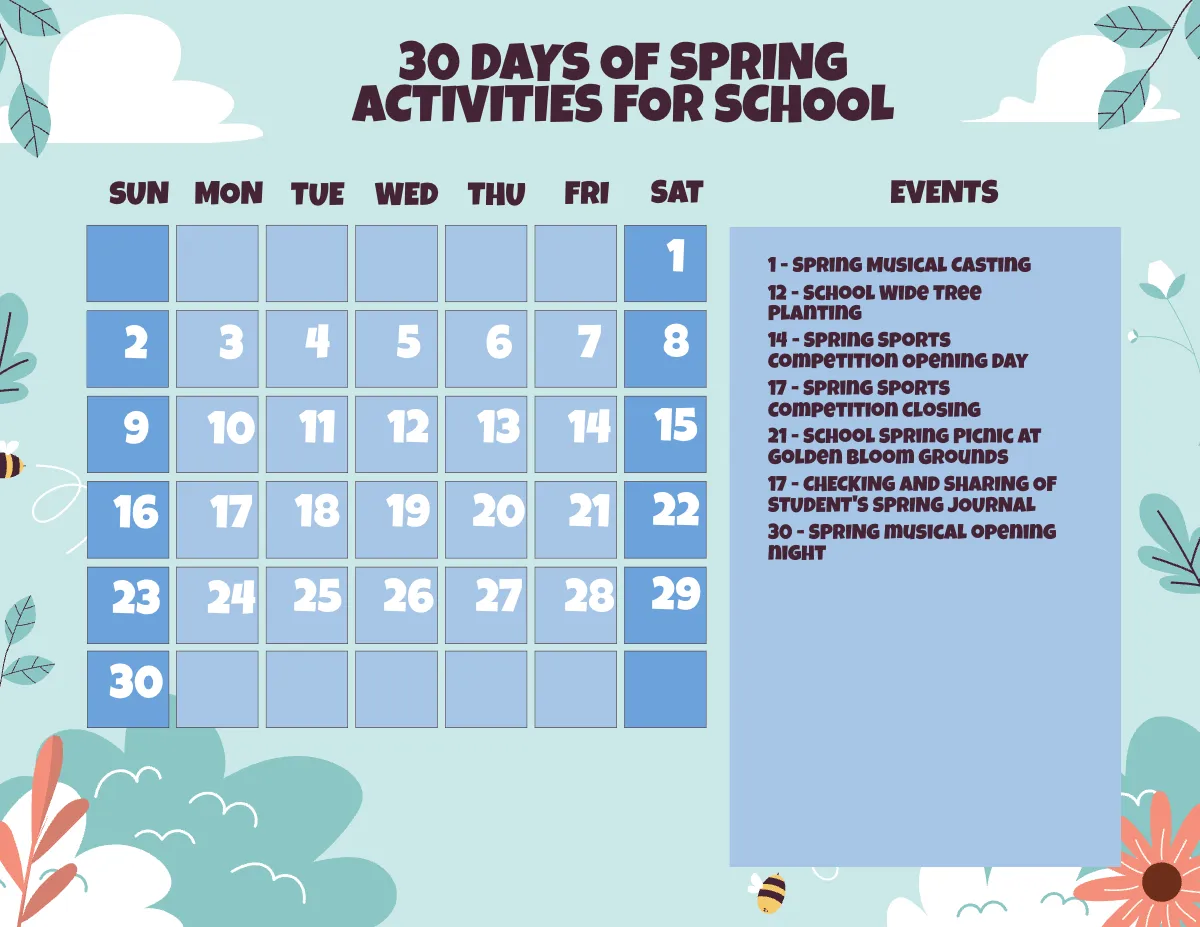 Free Spring Schedule Template to Edit Online