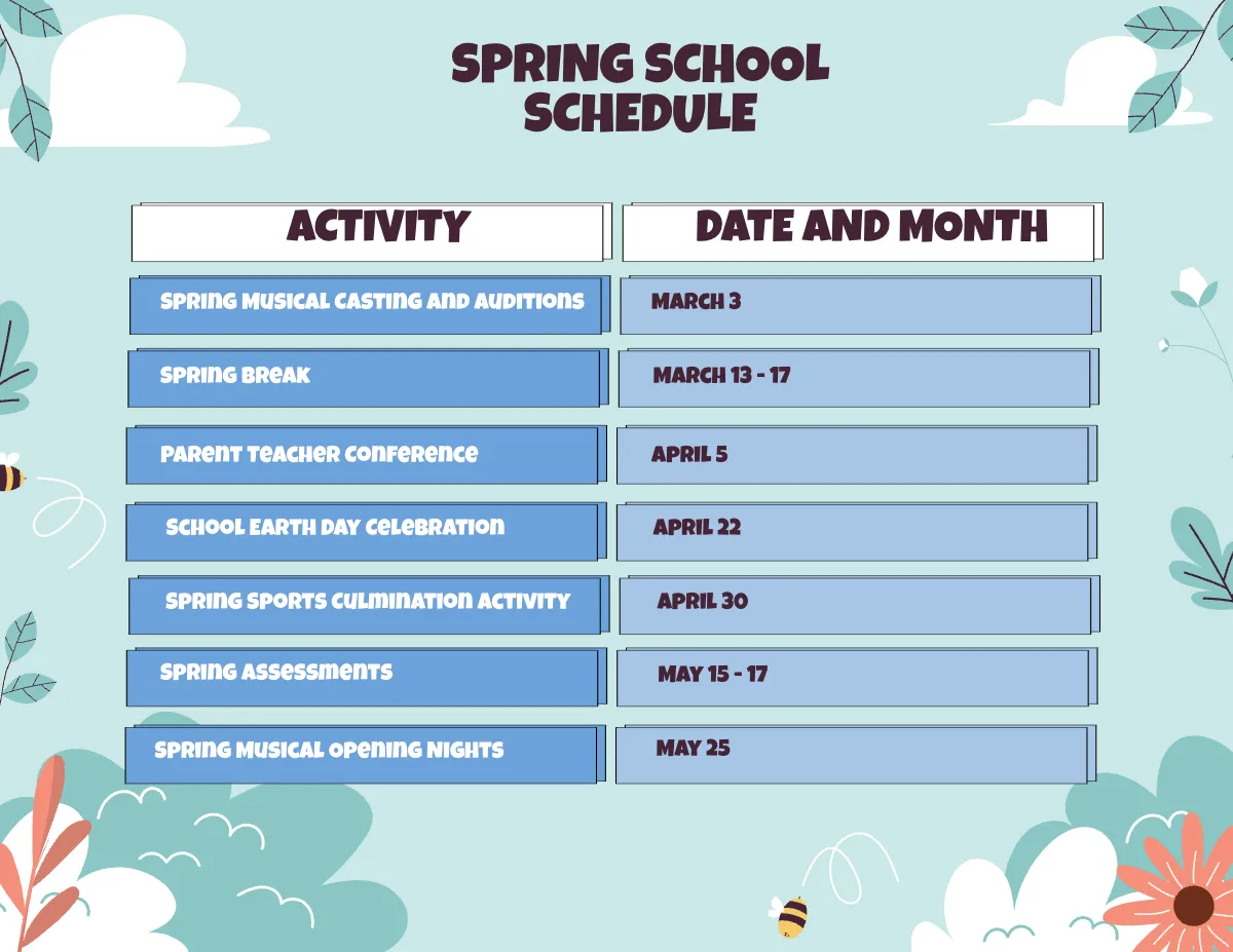 Free Spring Schedule Template to Edit Online