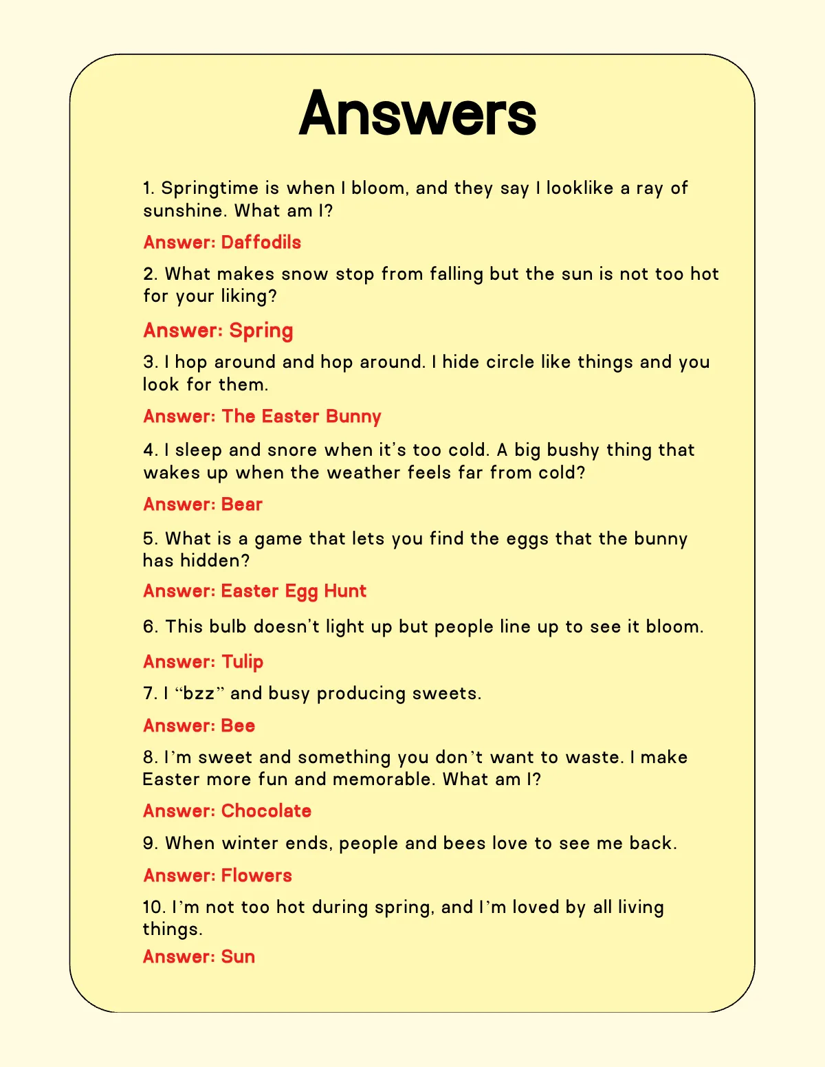 Free Spring Riddle Template to Edit Online