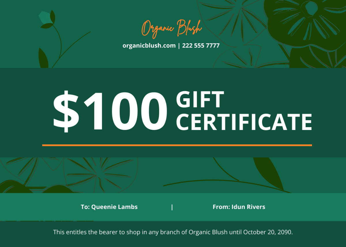 Free Nature Gift Certificate