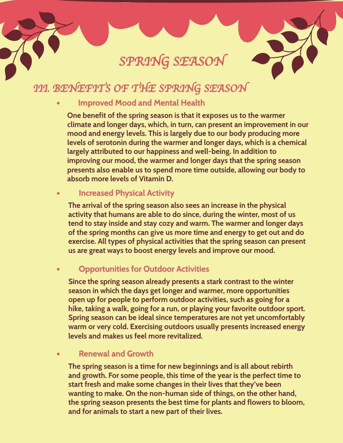 Free Spring Handout Template to Edit Online