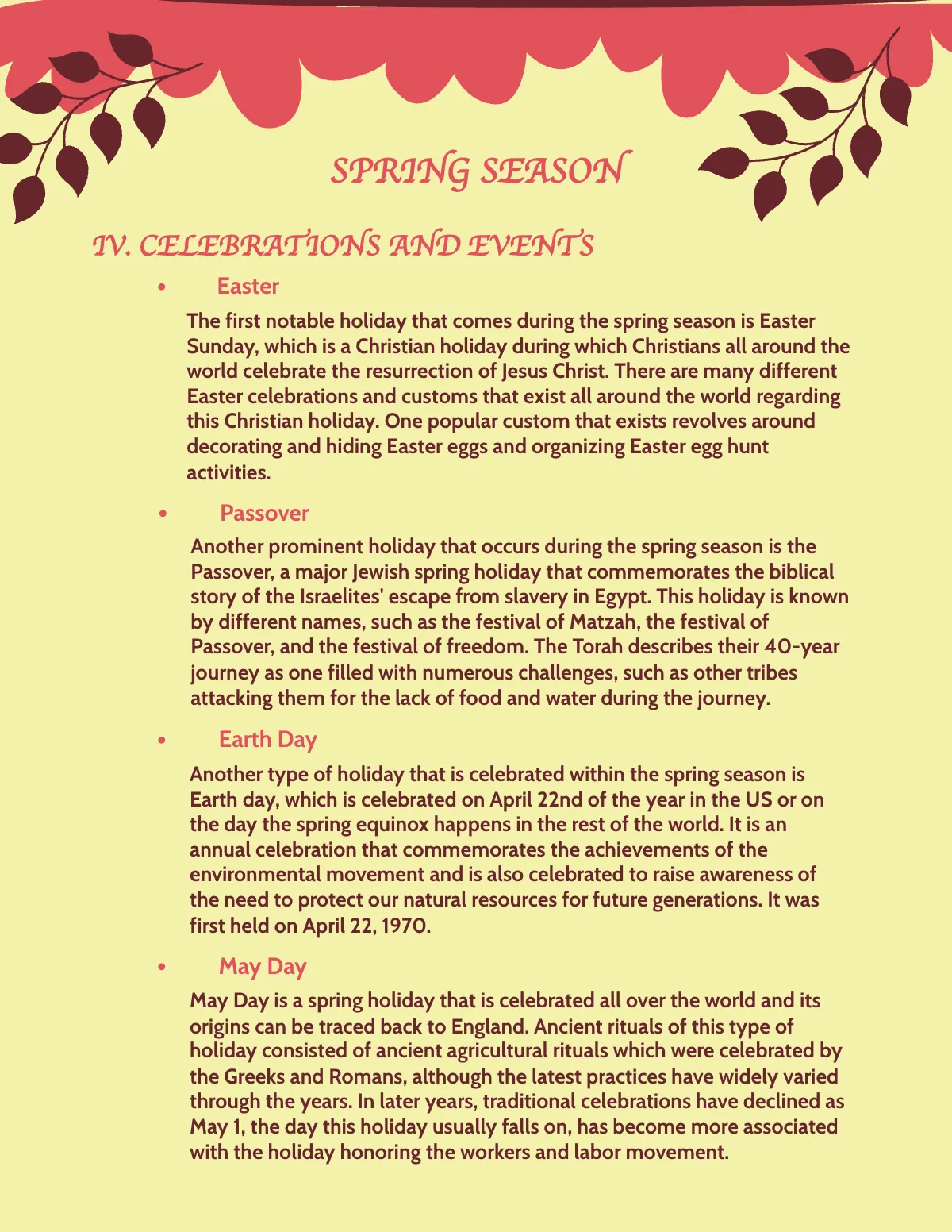 Free Spring Handout Template to Edit Online