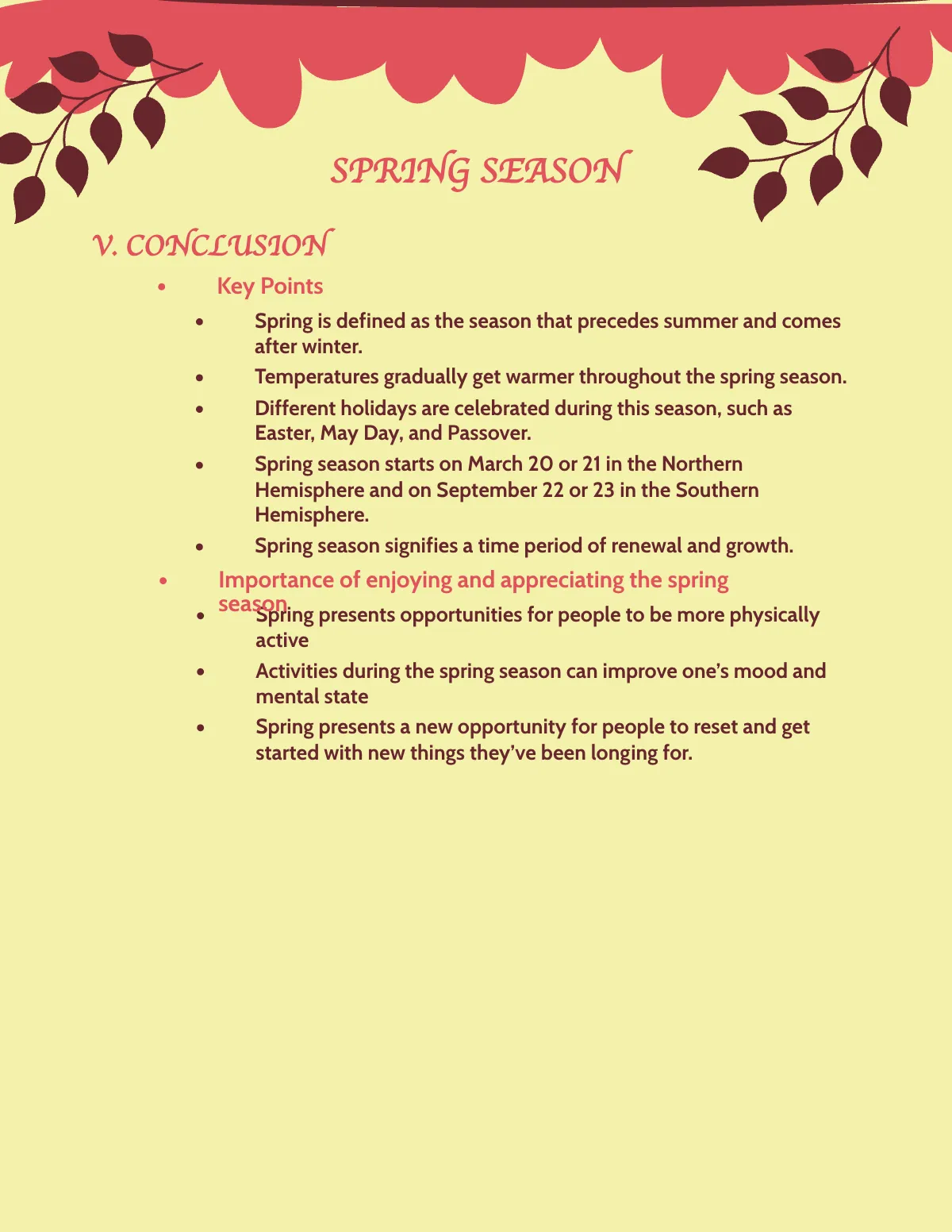 Free Spring Handout Template to Edit Online