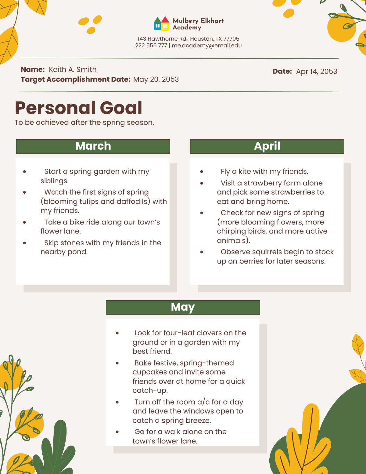 Free Spring Goals Template