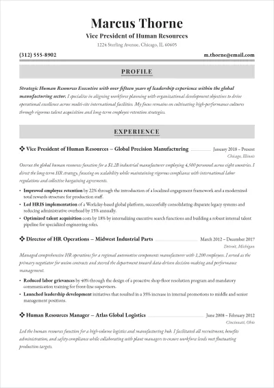 Free Vice President of Human Resource ATS Resume Template
