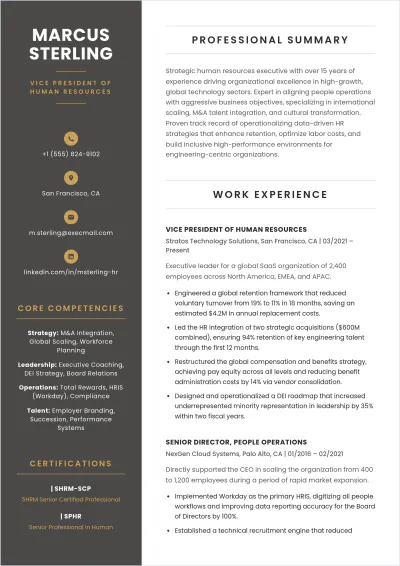 Free Simple Vice President of Human Resource ATS Resume Template