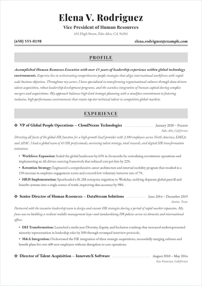 Free Vice President of Human Resource ATS Resume Template