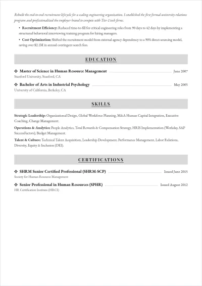 Free Vice President of Human Resource ATS Resume Template