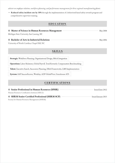 Free Professional Vice President of Human Resource ATS Resume Template