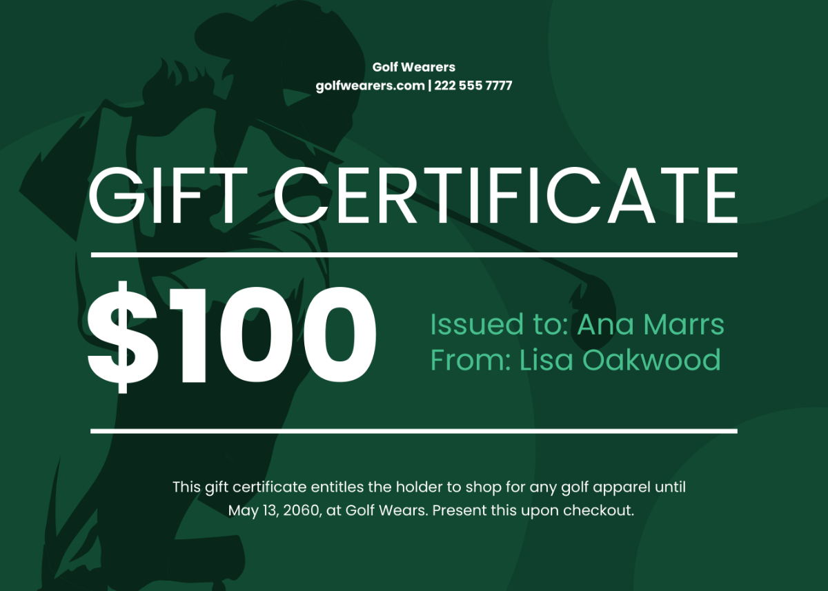 Golf Gift Certificate