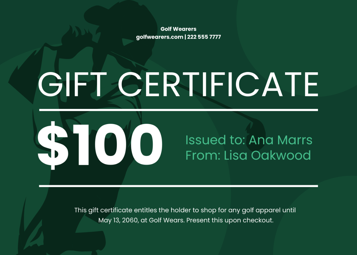 Free Golf Gift Certificate