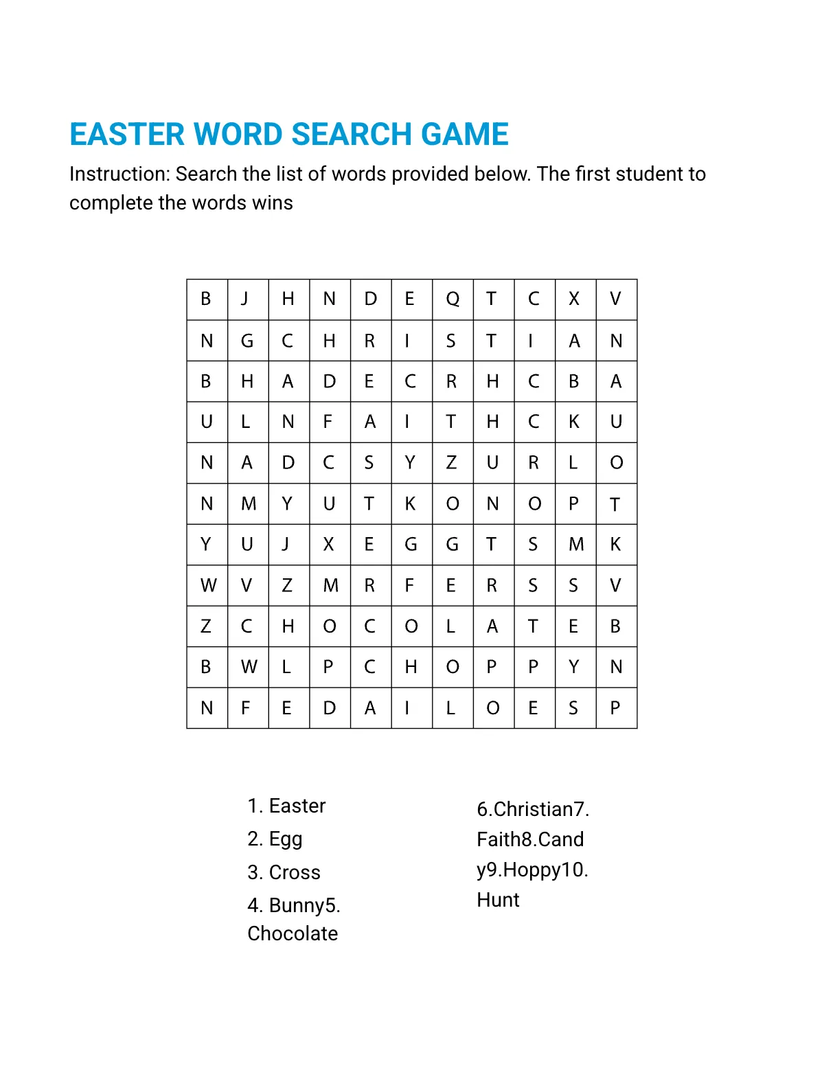 Free Easter Game Template to Edit Online