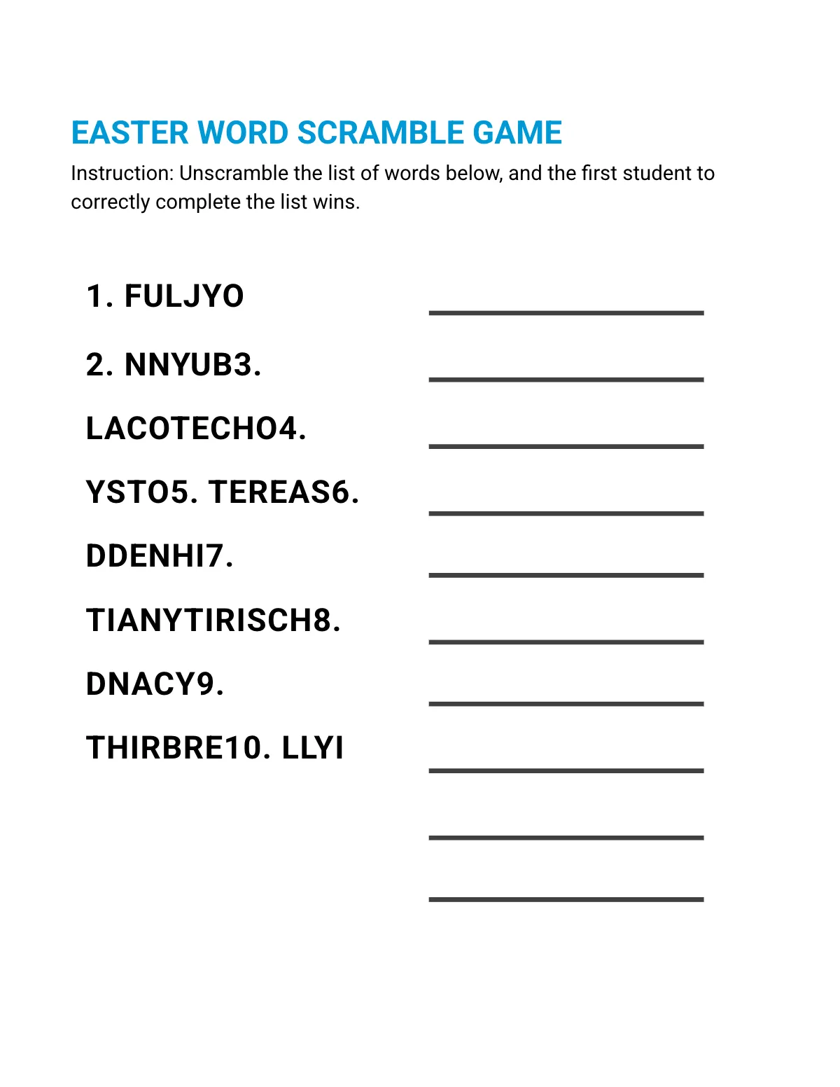 Free Easter Game Template to Edit Online