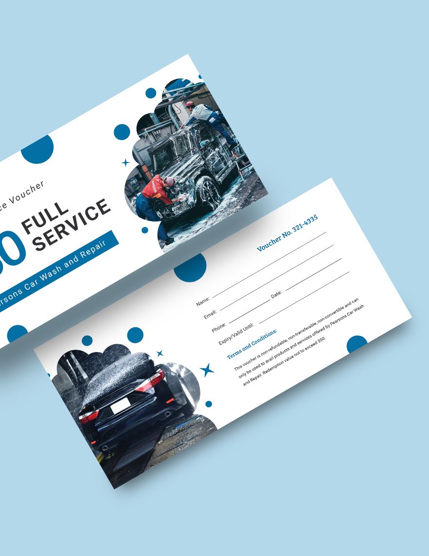 Car Wash Service Voucher Template In Illustrator Word PSD Pages