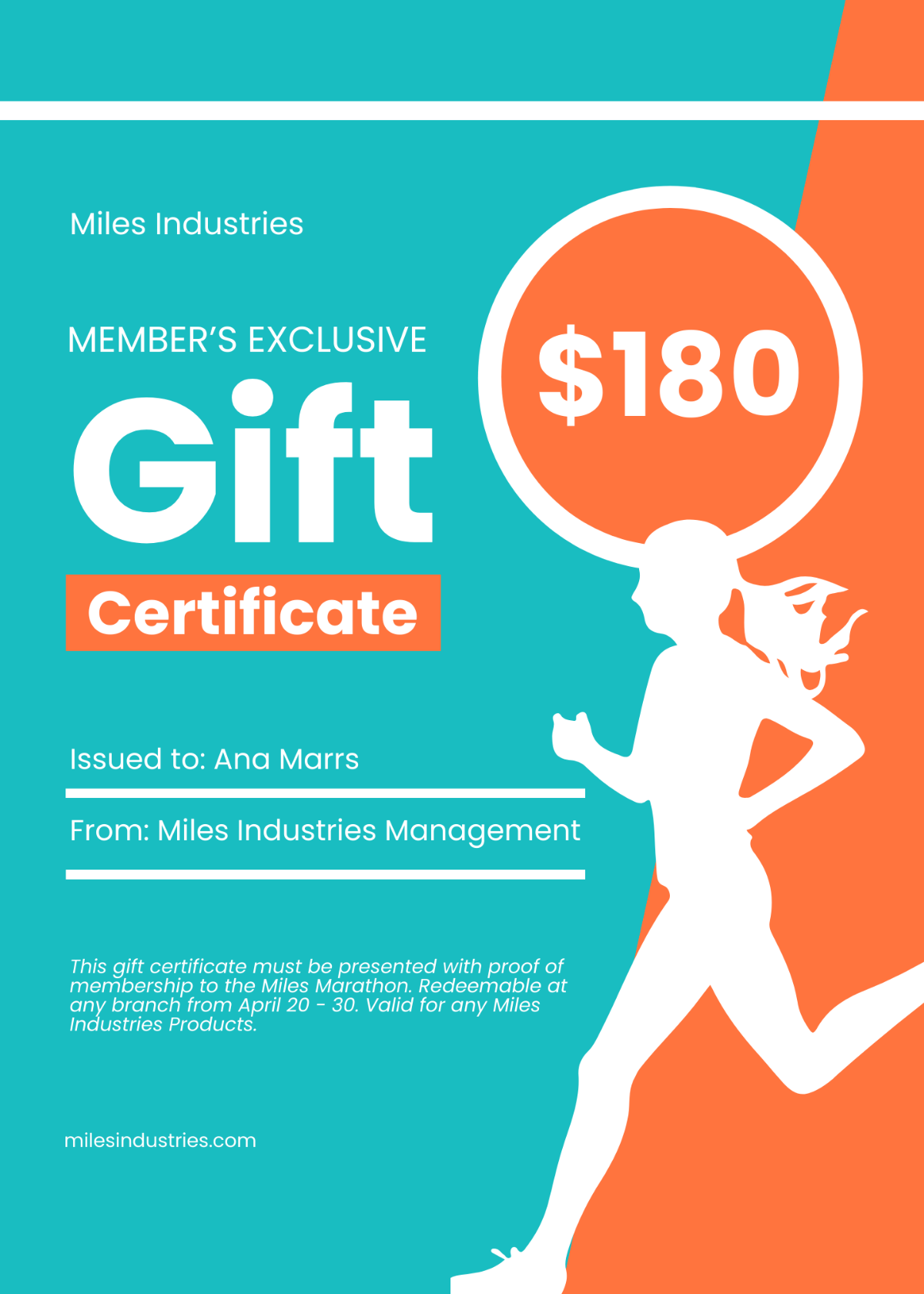 Marathon Gift Certificate Template