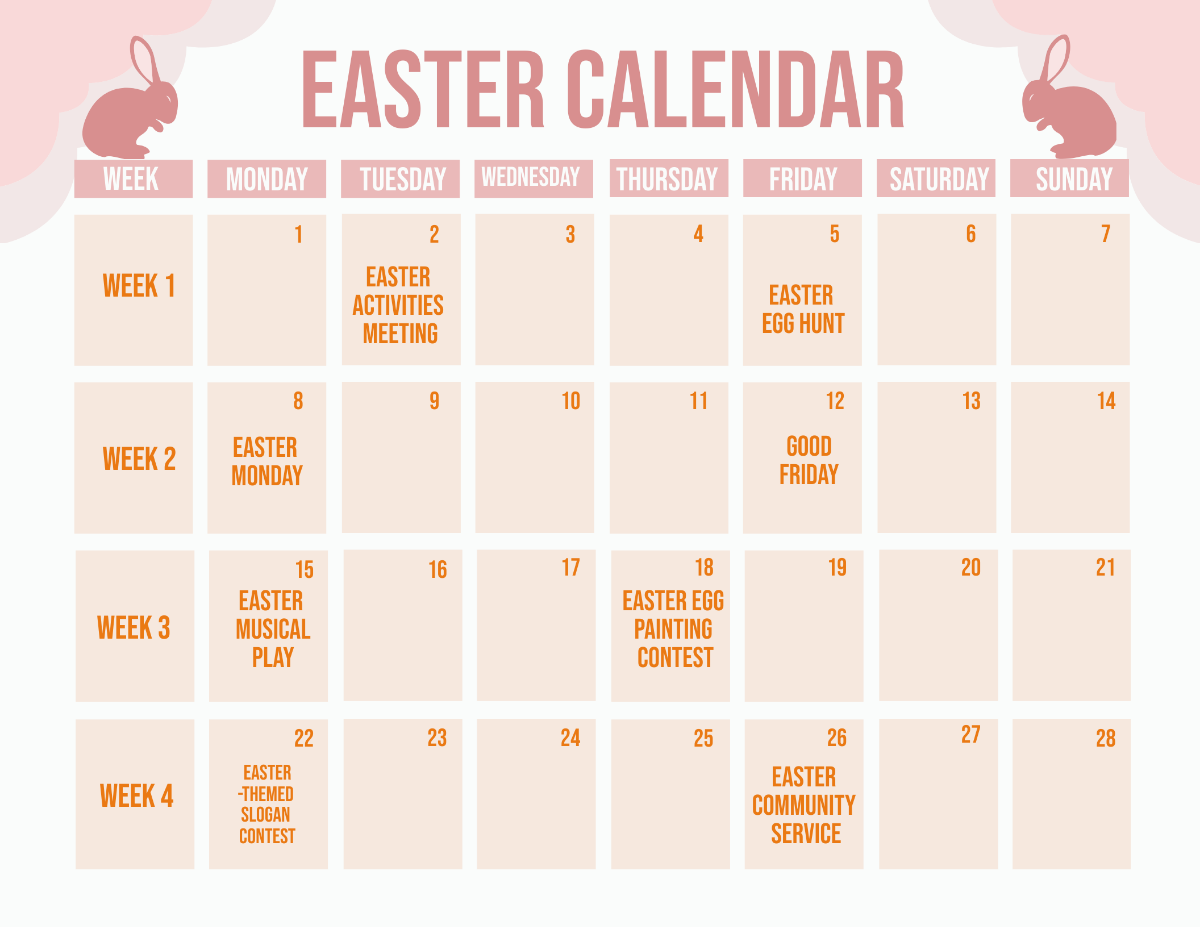 Easter Calendar Template